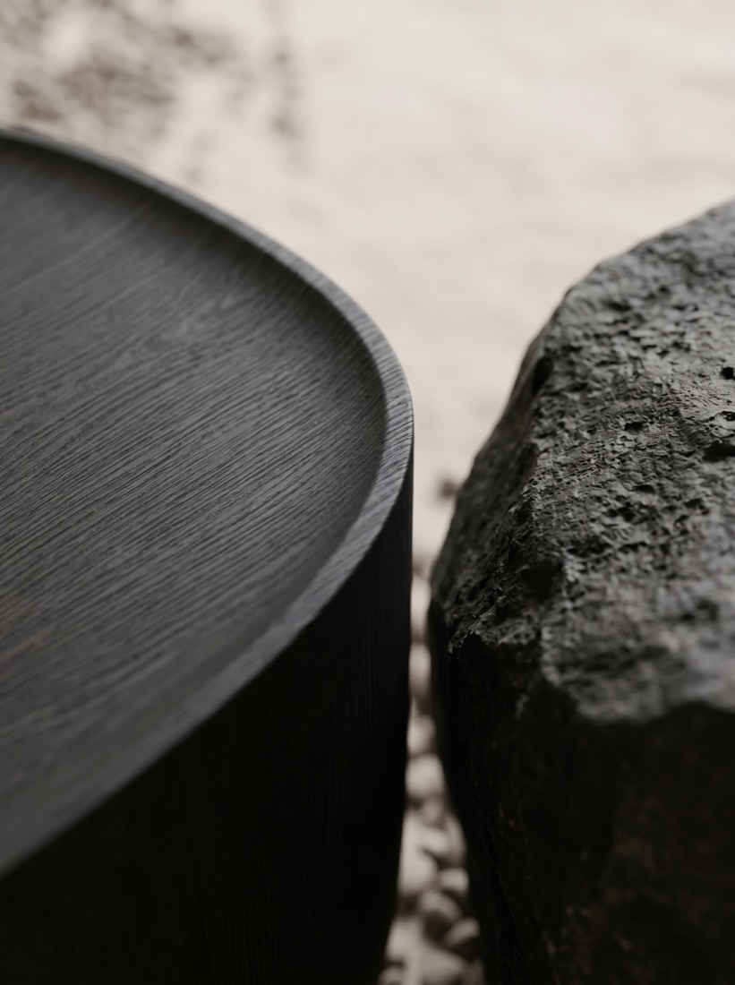 Solid oak Ishi stool detail